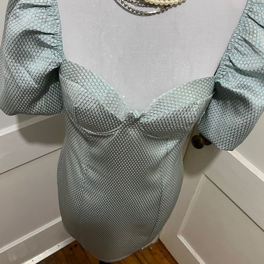 Haute Monde Retro Vintage Style Puff Sleeve Baby Blue Cocktail Dress Womens L